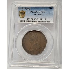 AUSTRALIA 1925 . ONE 1 PENNY . PCGS VF35 AUSTRALIA 1925 . ONE 1 PENNY . PCGS VF35